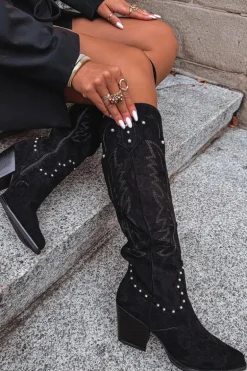 Damskie Kozaki Kowbojki Ze Zdobieniem Na Słupku Czarne Darella