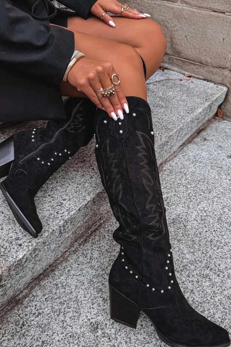 Damskie Kozaki Kowbojki Ze Zdobieniem Na Słupku Czarne Darella