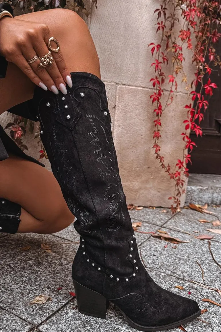 Damskie Kozaki Kowbojki Ze Zdobieniem Na Słupku Czarne Darella