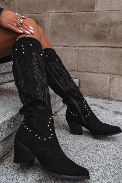 Damskie Kozaki Kowbojki Ze Zdobieniem Na Słupku Czarne Darella