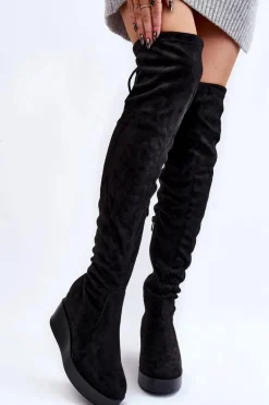 Damskie Kozaki Muszkieterki Na Koturnie Czarne Elori