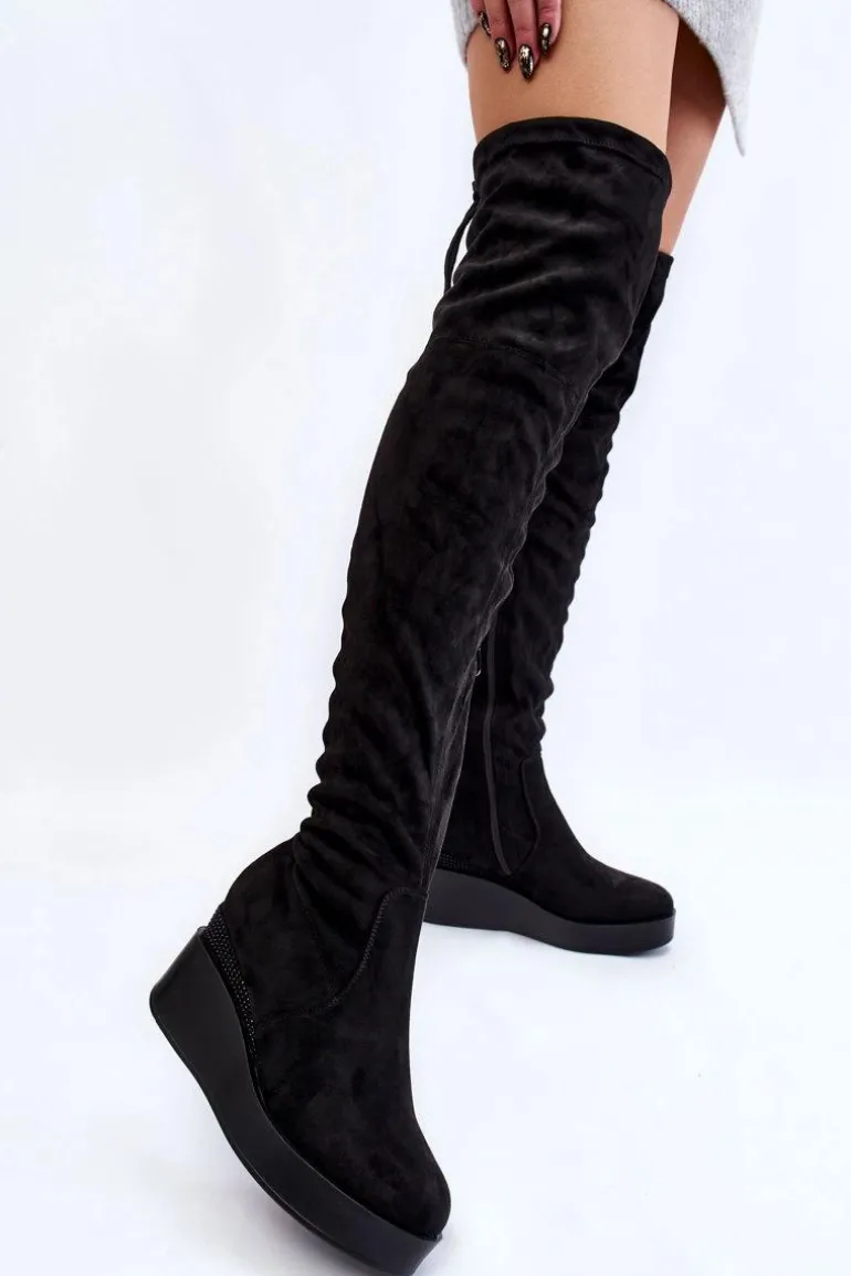 Damskie Kozaki Muszkieterki Na Koturnie Czarne Elori