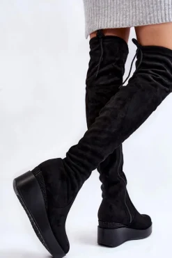 Damskie Kozaki Muszkieterki Na Koturnie Czarne Elori