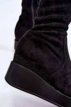 Damskie Kozaki Muszkieterki Na Koturnie Czarne Elori