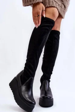 Damskie Kozaki Na Koturnie Laura Messi 2502 Czarne