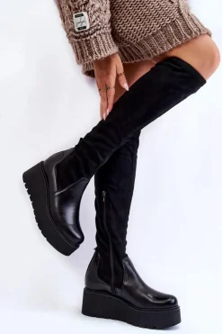 Damskie Kozaki Na Koturnie Laura Messi 2502 Czarne