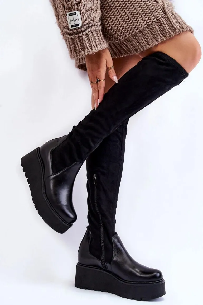 Damskie Kozaki Na Koturnie Laura Messi 2502 Czarne