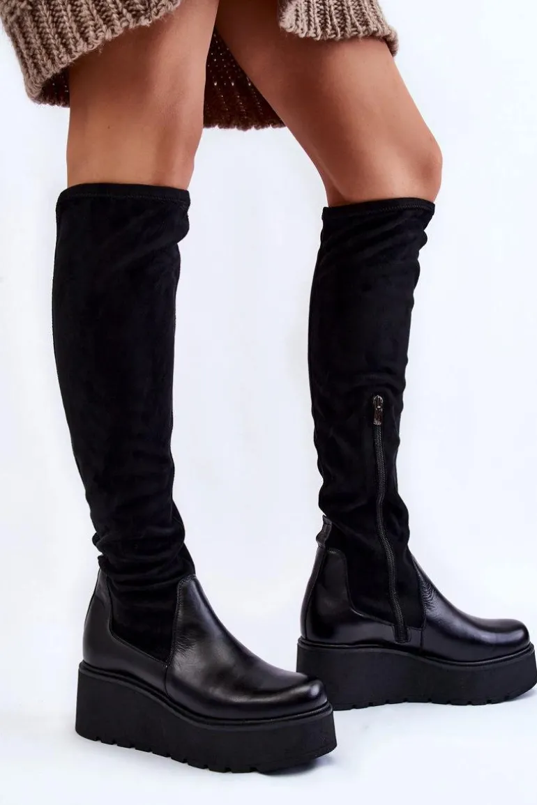 Damskie Kozaki Na Koturnie Laura Messi 2502 Czarne