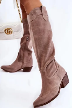 Damskie Kozaki Na Obcasie Lewski Shoes 3235 Cappucino