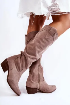 Damskie Kozaki Na Obcasie Lewski Shoes 3235 Cappucino