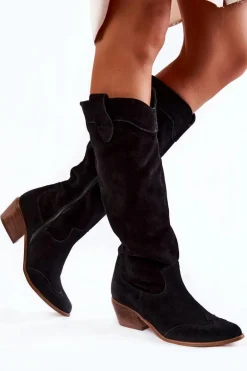 Damskie Kozaki Na Obcasie Lewski Shoes 3235 Czarne