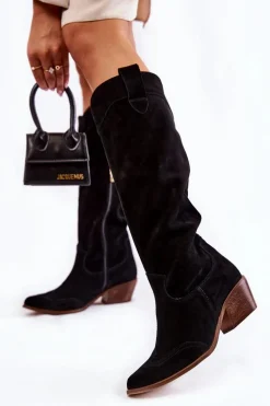 Damskie Kozaki Na Obcasie Lewski Shoes 3235 Czarne