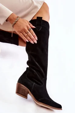 Damskie Kozaki Na Obcasie Lewski Shoes 3235 Czarne