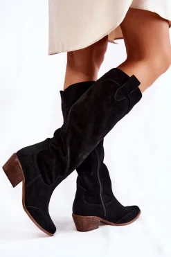 Damskie Kozaki Na Obcasie Lewski Shoes 3235 Czarne