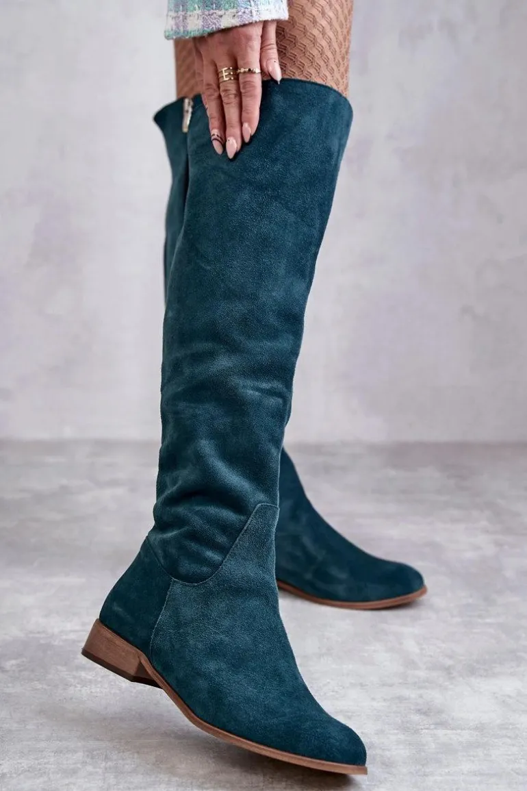 Damskie Kozaki Na Płaskim Obcasie Zielone Isolde