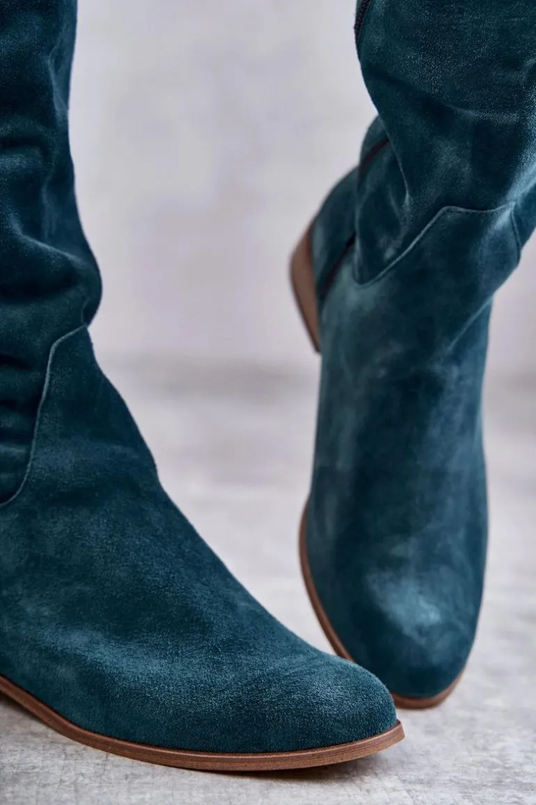 Damskie Kozaki Na Płaskim Obcasie Zielone Isolde