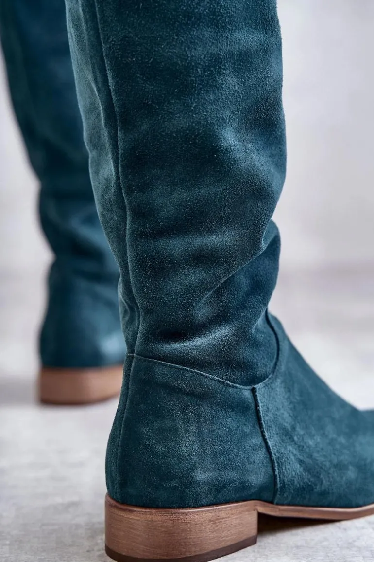 Damskie Kozaki Na Płaskim Obcasie Zielone Isolde