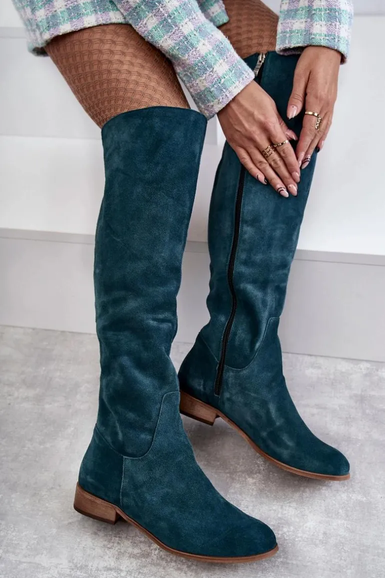 Damskie Kozaki Na Płaskim Obcasie Zielone Isolde