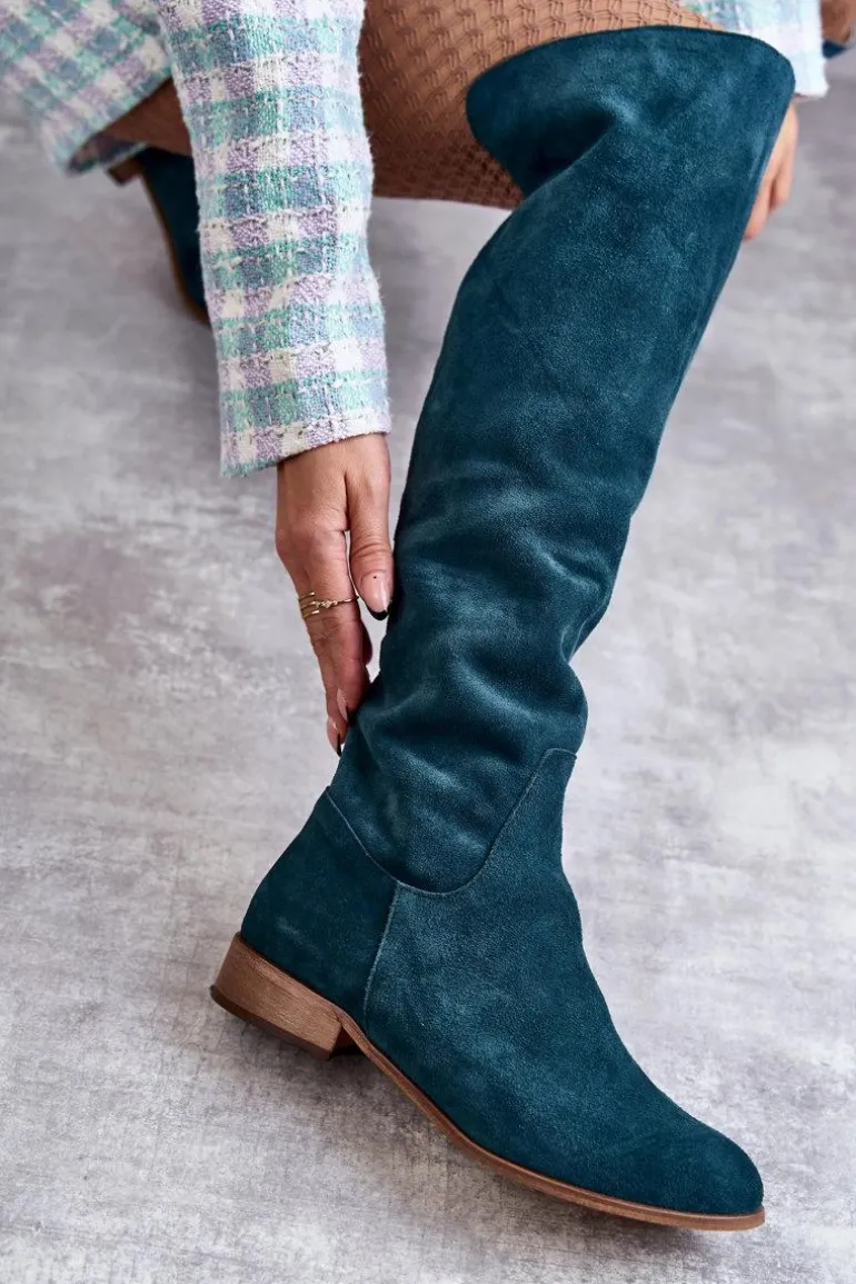 Damskie Kozaki Na Płaskim Obcasie Zielone Isolde