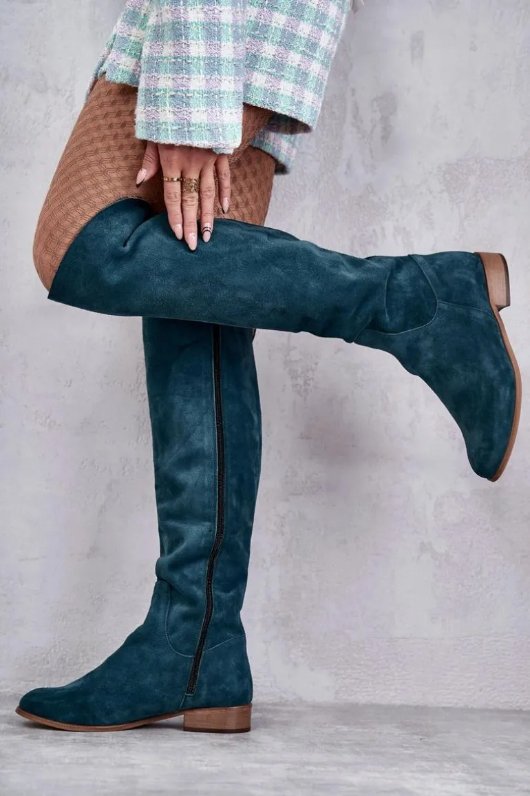 Damskie Kozaki Na Płaskim Obcasie Zielone Isolde