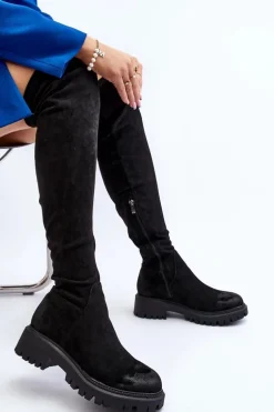 Damskie Kozaki Na Płaskim Obcasie Za Kolano La.Fi 270068B-SU Czarne