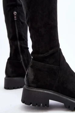 Damskie Kozaki Na Płaskim Obcasie Za Kolano La.Fi 270068B-SU Czarne