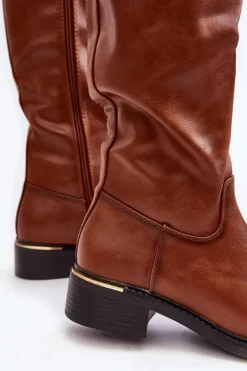 Damskie Kozaki Na Płaskim Obcasie Przed Kolano Brązowe Aviare