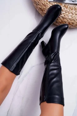 Damskie Kozaki Na Słupku Sergio Leone Ocieplane Czarne KZ290