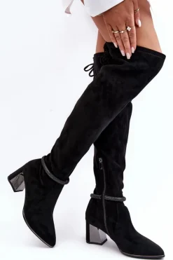 Damskie Kozaki Na Słupku Za Kolano D&A MR870-65 Czarne