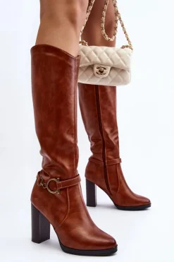 Damskie Kozaki Na Słupku Z Ozdobą Przed Kolano Camel Rahallis