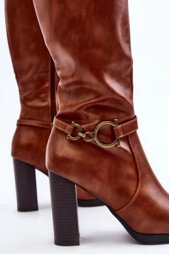 Damskie Kozaki Na Słupku Z Ozdobą Przed Kolano Camel Rahallis