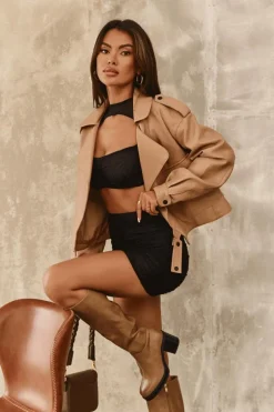 Damskie Kozaki Ocieplane Na Słupku Ciemnobeżowe Theisen