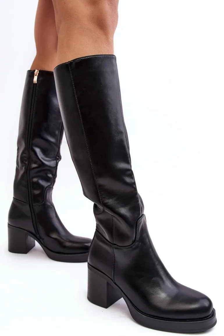 Damskie Kozaki Ocieplane Na Słupku Czarne Theisen