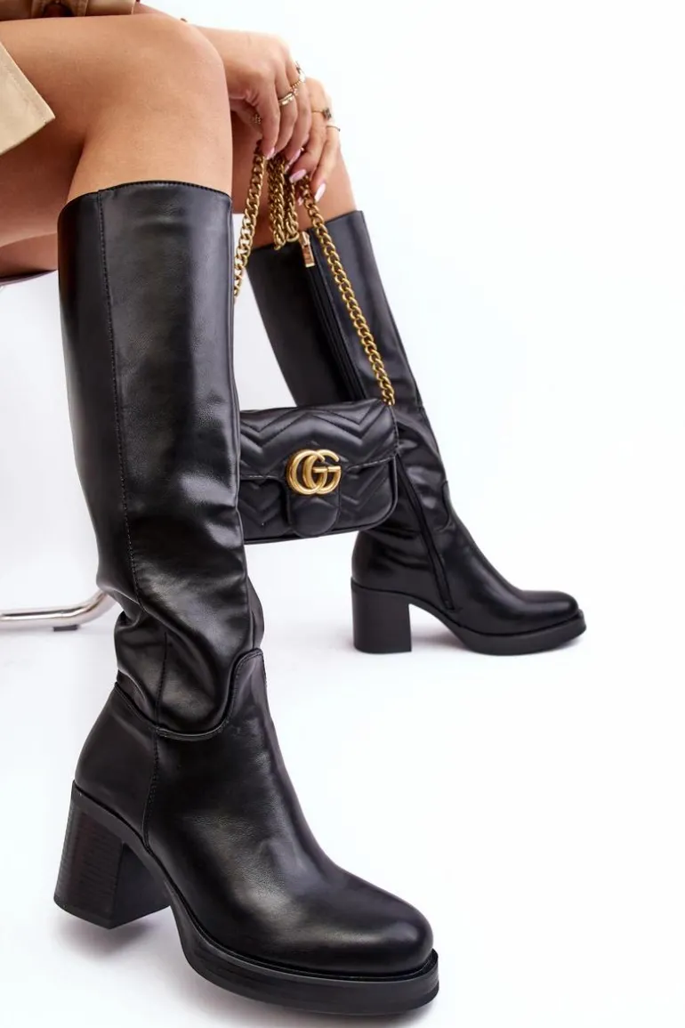 Damskie Kozaki Ocieplane Na Słupku Czarne Theisen