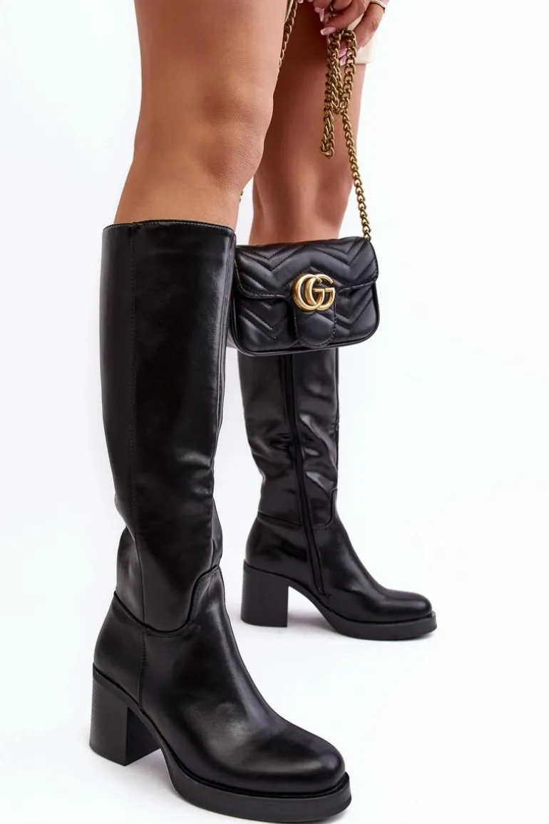 Damskie Kozaki Ocieplane Na Słupku Czarne Theisen