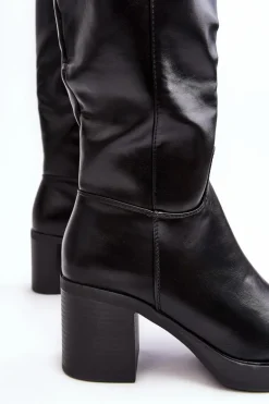 Damskie Kozaki Ocieplane Na Słupku Czarne Theisen