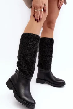 Damskie Kozaki Przed Kolano Z Futerkiem Typu Baranek Czarne Bellama
