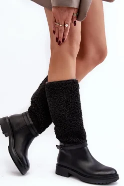 Damskie Kozaki Przed Kolano Z Futerkiem Typu Baranek Czarne Bellama