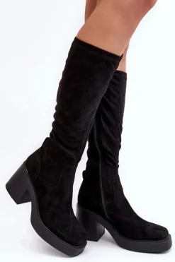 Damskie Kozaki Przed Kolano Na Masywnym Słupku D&A SN622-10A Czarne