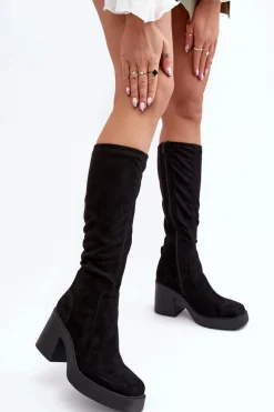 Damskie Kozaki Przed Kolano Na Masywnym Słupku D&A SN622-10A Czarne