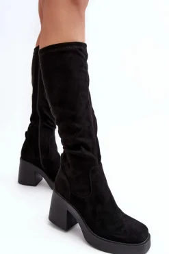 Damskie Kozaki Przed Kolano Na Masywnym Słupku D&A SN622-10A Czarne