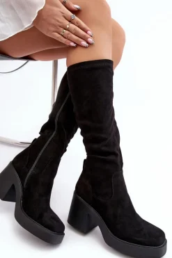 Damskie Kozaki Przed Kolano Na Masywnym Słupku D&A SN622-10A Czarne