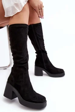 Damskie Kozaki Przed Kolano Na Masywnym Słupku D&A SN622-10A Czarne