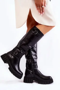 Damskie Kozaki Przed Kolano Czarne Mariett
