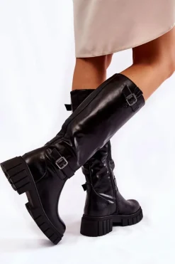 Damskie Kozaki Przed Kolano Czarne Mariett