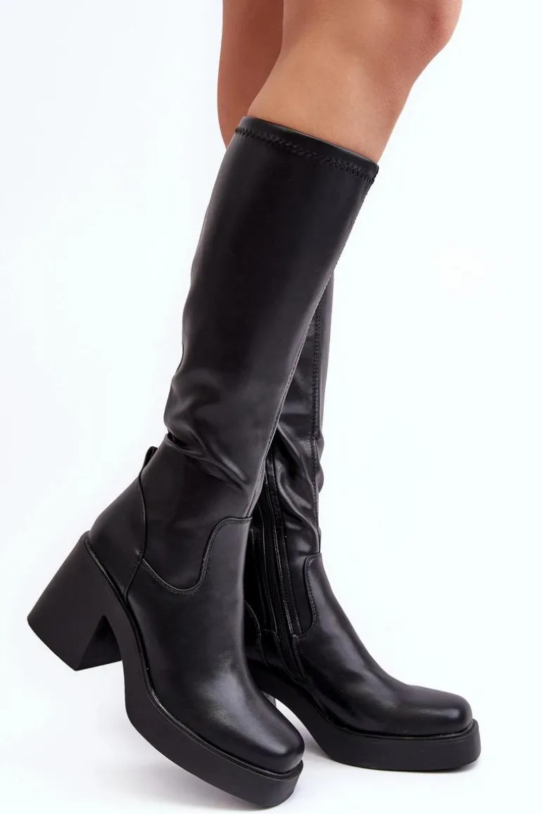 Damskie Kozaki Przed Kolano Na Masywnym Słupku D&A SN622-10 Czarne