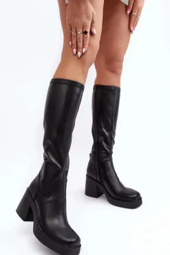 Damskie Kozaki Przed Kolano Na Masywnym Słupku D&A SN622-10 Czarne