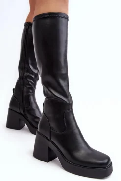 Damskie Kozaki Przed Kolano Na Masywnym Słupku D&A SN622-10 Czarne