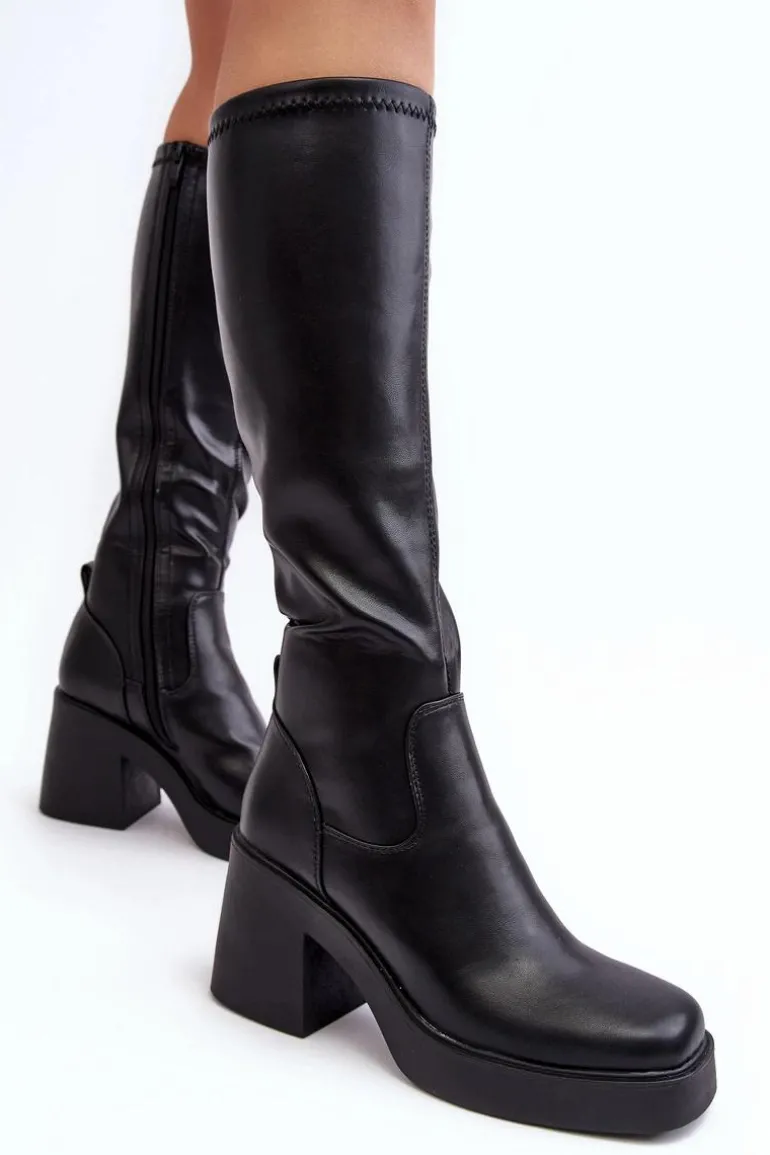 Damskie Kozaki Przed Kolano Na Masywnym Słupku D&A SN622-10 Czarne