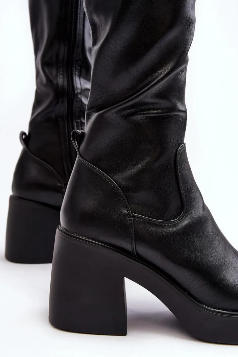 Damskie Kozaki Przed Kolano Na Masywnym Słupku D&A SN622-10 Czarne